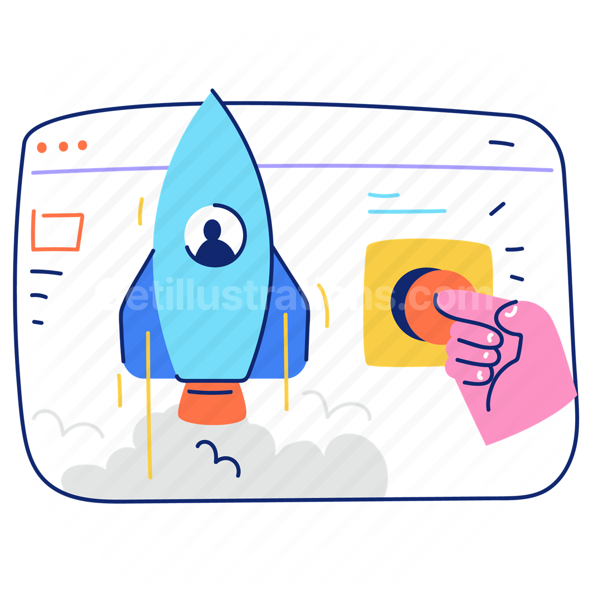 launch, start up, rocket, button, hand, gesture, website, webpage